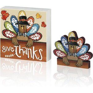 Thanksgiving Wooden Decor Indoor, Turkey Decor Give Thanks Box Sign